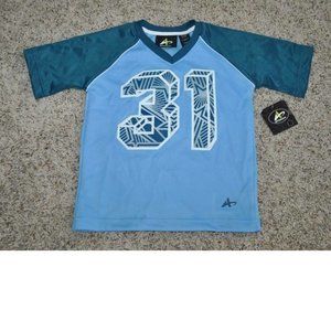 Boys Athletic Shirt 14/16 Short Sleeve V-Neck Blue Sport Athletech #31